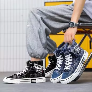 Модные мужские трендовые высокие парусиновые дышащие туфли для скейтбординга для студентов, мальчиков и мужчин, популярные повседневные кроссовки для бега на мягкой подошве для подростков 39 чёрный