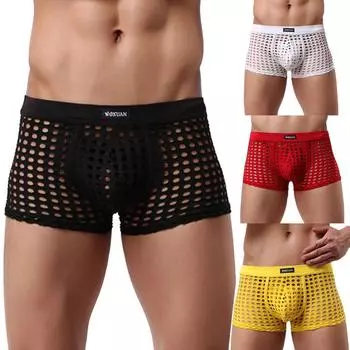 Модные мужские трусы, нижнее белье, выпуклые спортивные полые трусы, вентиляционные плавки S