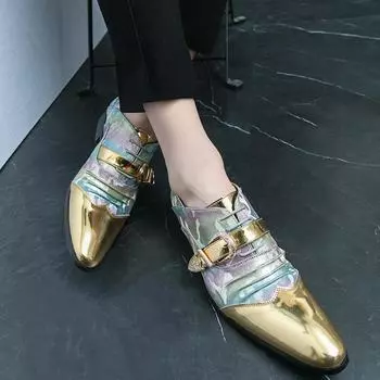 Модные мужские туфли челси в британском стиле из глянцевой кожи с острым носком, классические золотые мужские туфли для ночных клубов и вечеринок 38 золотой