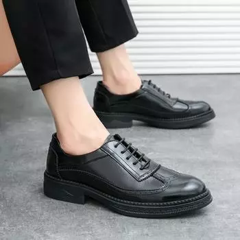Модные мужские туфли дерби Классические ретро кожаные туфли-броги Мужские туфли-броги на шнуровке для платья Деловые офисные туфли на плоской подошве Мужские туфли-оксфорды для свадебной вечеринки 38 чёрный