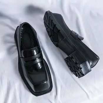 Модные мужские туфли дерби в стиле ретро с квадратным носком, толстая подошва, без застежек, лакированная кожа, оригинальный дизайн, кожаные туфли, стилист, мужская обувь 38 чёрный