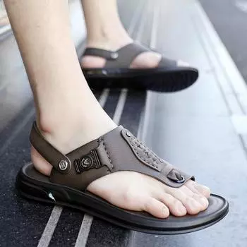 Модные мужские туфли для бизнеса и отдыха на пляже, летние дышащие, нескользящие, удобные, с зажимом для носка, тапочки, сандалии 38 коричневый