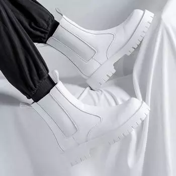 Модные мужские туфли для ночного клуба, платья, черные, белые, из натуральной кожи, высокие ботинки на платформе, длинные, мужские ботинки 6.5 чёрный