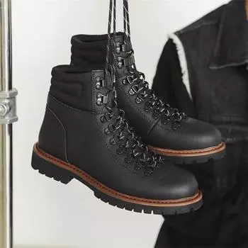 Модные мужские туфли для сцены, ночного клуба, на платформе, со шнуровкой, оригинальные кожаные туфли, ковбойские рабочие ботинки, крутые мотоциклетные ботинки до щиколотки 240 чёрный