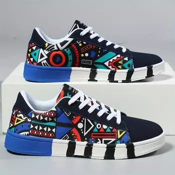 Модные мужские туфли для скейтбординга в стиле граффити — легкие, дышащие, противоскользящие и удобные кроссовки на подошве на платформе 39 синий