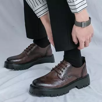 Модные мужские туфли из черной искусственной кожи, туфли-оксфорды на шнуровке, удобные, нескользящие, для улицы, элегантные, джентльменские, простые, британского стиля, свадебные туфли для мужчин 6.5 чёрный