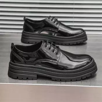 Модные мужские туфли из кожи дерби, черные броги на шнуровке, однотонные, простые, деловые, повседневные, для вечеринок и свадеб, туфли на плоской подошве для мужчин 6.5 чёрный