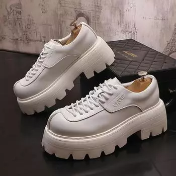 Модные мужские туфли из кожи для мужчин, мужские кроссовки, туфли для мужчин, роскошные дизайнерские туфли на платформе для мужчин из кожи 38 чёрный