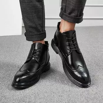 Модные мужские туфли из кожи на шнуровке, броги из кожи, мужские повседневные туфли-оксфорды, мокасины, блестящая мужская обувь, туфли с острым носком для мужчин 38 чёрный