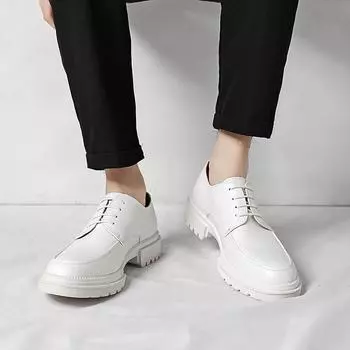 Модные мужские туфли из кожи на толстой подошве, минималистичный и универсальный стиль, мужская обувь для свадеб, вечеринок, отдыха на природе, деловых прогулок 38 белый