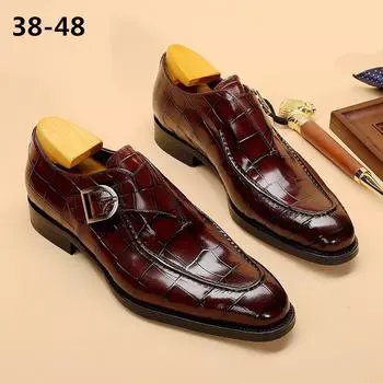 Модные мужские туфли из кожи с двойной пряжкой и ремешком Monk Strap Мужские туфли со змеиным принтом и носом Классические итальянские туфли для мужчин Zapatos Hombre 38 чёрный