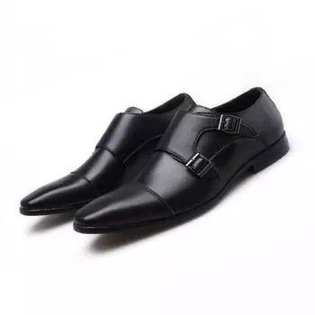 Модные мужские туфли из кожи с двойной пряжкой и ремешком Monk Strap Мужские туфли со змеиным принтом и носом Классические итальянские туфли для мужчин Zapatos Hombre 39 чёрный