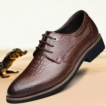 Модные мужские туфли из кожи с острым носком и шнуровкой, с рисунком под крокодила, мужские кожаные туфли, повседневные кожаные туфли, профессиональные туфли коричневого цвета 38 чёрный