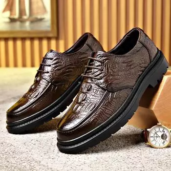 Модные мужские туфли из кожи в стиле ретро Мужские повседневные кроссовки из искусственной кожи Повседневная обувь с узором под крокодила Мужские туфли на платформе для мужчин 38 чёрный