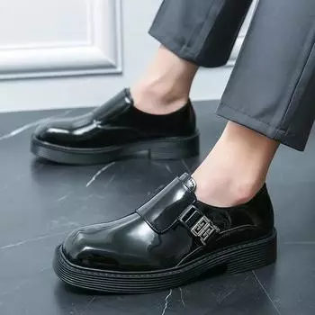Модные мужские туфли из кожи в стиле ретро без застежек, модные мокасины Grace с толстой подошвой, мужские модные формальные деловые туфли класса люкс без застежек, повседневные туфли для мужчин 6.5 чёрный