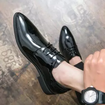 Модные мужские туфли из лакированной кожи, глянцевая кожа, синяя, деловая, официальная, повседневная, кожаная обувь для мужчин 38