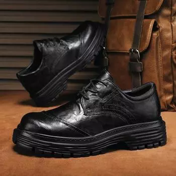 Модные мужские туфли из натуральной кожи на платформе, высококачественная обувь Оксфорд, мужская повседневная обувь на шнуровке, брендовые мокасины, деловая обувь 38 чёрный