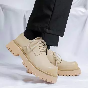 Модные мужские туфли из натуральной кожи на толстой подошве Минималистский дизайн для модного мужского стиля Офисная обувь для вечеринок, увеличивающая рост 38 бежевый