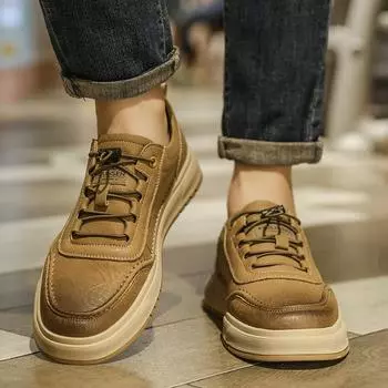 Модные мужские туфли из натуральной кожи для серфинга. Модный минималистичный дизайн. Молодежная мода. Обувь для вечеринок, отдыха на открытом воздухе, прогулок, офиса. 39 коричневый