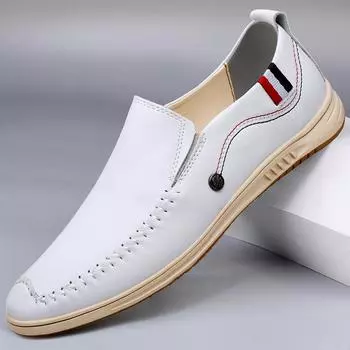 Модные мужские туфли из натуральной кожи с ручной строчкой, мокасины без застежек для отдыха, повседневная обувь для прогулок, универсальные туфли на плоской подошве для вождения, мокасины 38 чёрный