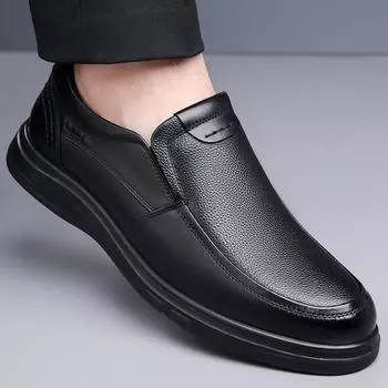 Модные мужские туфли из натуральной кожи для ходьбы, летние мокасины без застежек, мужские повседневные туфли на плоской подошве, горячая распродажа, обувь для вождения, простые деловые мокасины 38 чёрный