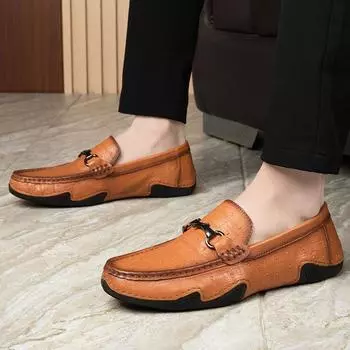 Модные мужские туфли из натуральной кожи, роскошные брендовые мокасины, мужские легкие удобные мокасины, мягкие без застежек, мужская обувь, повседневная обувь 38 чёрный