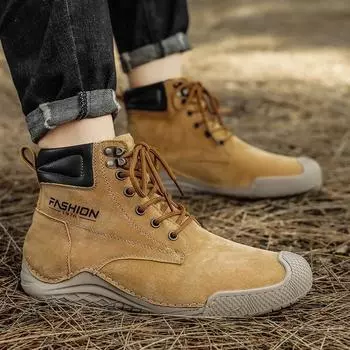 Модные мужские туфли из натуральной кожи на шнуровке, высокие ботильоны 2024, мужские кроссовки, легкая повседневная обувь, модные зимние теплые ботинки 6.5