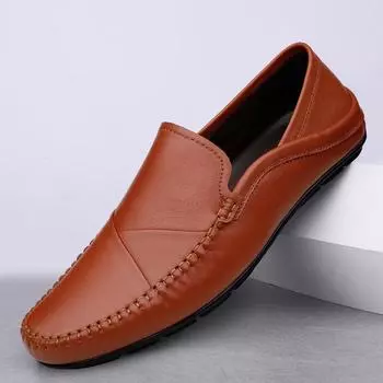 Модные мужские туфли из натуральной кожи Мужские лоферы Slip On Деловые повседневные кожаные туфли Классические мягкие мокасины Hombre Дышащая обувь Плоские туфли 37 чёрный