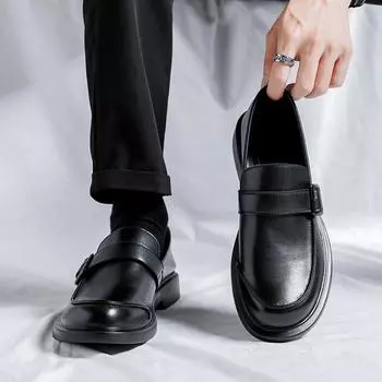 Модные мужские туфли из натуральной кожи на низком каблуке, деловые кожаные туфли, универсальные для использования на открытом воздухе, в офисе, повседневная обувь 38 чёрный