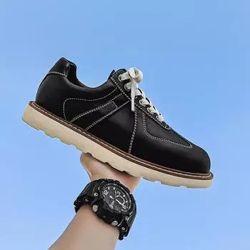Модные мужские туфли из натуральной кожи в британском стиле, повседневная обувь, дышащая, легкая, с толстой подошвой, для вождения на открытом воздухе, мужская деловая обувь 38 чёрный