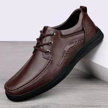 Модные мужские туфли из натуральной кожи, повседневная обувь, летние брендовые удобные туфли на плоской подошве для мужчин, новые модные простые кроссовки, мужские оксфорды на шнуровке 38 чёрный
