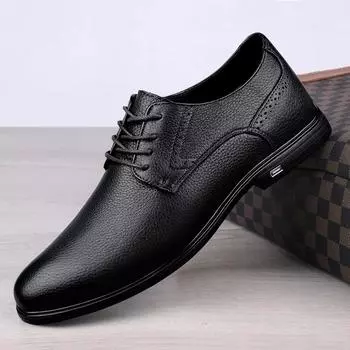 Модные мужские туфли из натуральной кожи на шнуровке, итальянские универсальные деловые, формальные, повседневные, высококачественные, черные, классические, свадебные туфли 38 чёрный