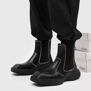 Модные мужские туфли из японской корейской кожи Karajuku в уличном стиле на толстой платформе, повседневные лакированные туфли из мужской белой кожи 38 чёрный