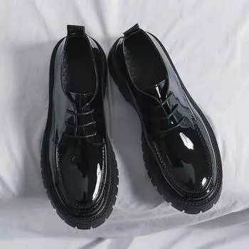 Модные мужские туфли из японской корейской моды Karajuku в уличном стиле в винтажном стиле на толстой платформе из лакированной кожи в повседневном стиле для мужчин 38 чёрный