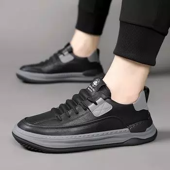 Модные мужские туфли кожаные кроссовки трендовые повседневные итальянские дышащие кроссовки для отдыха мужские нескользящие туфли черные мужские мокасины 38 чёрный