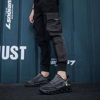 Модные мужские туфли летние сетчатые дышащие тонкие сетчатые туфли мужские спортивные и повседневные кроссовки из кокоса мужские 39 чёрный