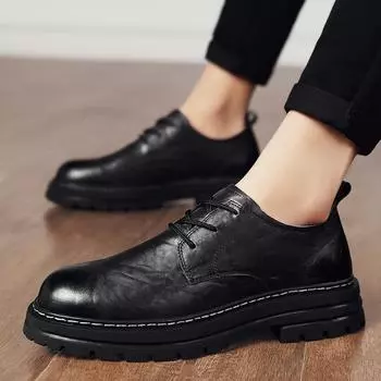 Модные мужские туфли-лодочки, броги, оксфорды, высококачественные мужские туфли-брюки, повседневные классические мужские деловые туфли из кожи 38 чёрный