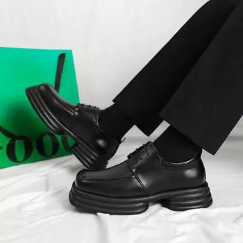 Модные мужские туфли-лоферы на платформе, дизайнерские новые туфли-оксфорды, весенняя мода, квадратный носок, повседневная обувь для ходьбы, классическая мужская обувь для свадьбы 38 чёрный