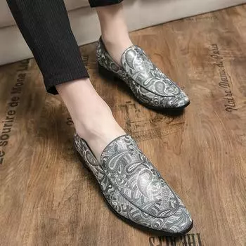 Модные мужские туфли-лоферы с принтом в британском стиле на весну, кожаные повседневные туфли с острым носком, на дышащей платформе, для свадебной вечеринки 39 серый