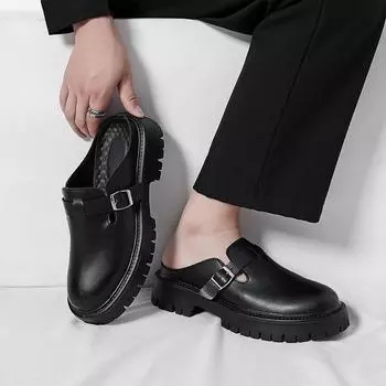 Модные мужские туфли Muler из искусственной кожи с полуноском, модные, толстые, удобные, дышащие, деловые, повседневные, мужские туфли 38 чёрный