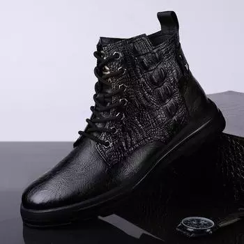 Модные мужские туфли, мужские кожаные модные ботинки, мужские водонепроницаемые короткие ботинки на шнуровке, мужские уличные ботинки на платформе с высоким верхом для мотоцикла 38 чёрный