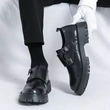 Модные мужские туфли на платформе из высококачественной кожи, рабочая обувь для улицы, удобные повседневные туфли с низким верхом, деловые, формальные, свадебные ботинки 38 чёрный