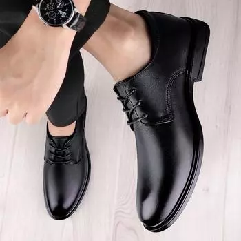 Модные мужские туфли на плоской подошве из натуральной кожи, повседневная летняя обувь, высококачественные туфли-оксфорды на шнуровке, мужские мокасины класса люкс для бизнеса 38 чёрный