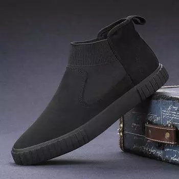Модные мужские туфли на плоской подошве, слипоны, модные низкие мужские ботинки, мужская повседневная обувь, зимние уличные высокие кроссовки, мужские нескользящие резиновые туфли 6.5 серый