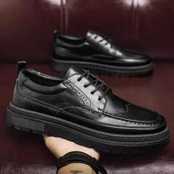 Модные мужские туфли на шнуровке Falt Casual Shoes Man Leather Soft Bottom Male Borgue Shoes Nonslip Outdoor men Shoes Chaussure Homme 6.5 серый