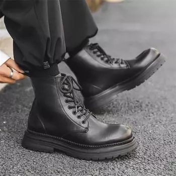 Модные мужские туфли на шнуровке из кожи, модные высокие ботинки для мужчин, мужские мотоциклетные ботинки ручной работы, роскошные брендовые мужские зимние плюшевые ботинки для снега 38