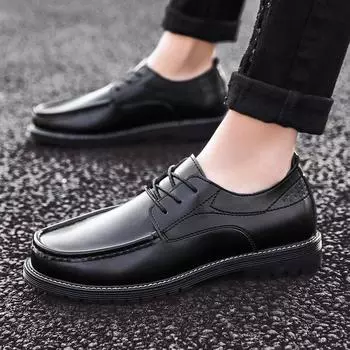 Модные мужские туфли на шнуровке Модные повседневные кожаные мужские туфли для вечеринок в британском стиле Дышащие туфли для жениха на платформе Свадебные туфли для мужчин 6.5 чёрный