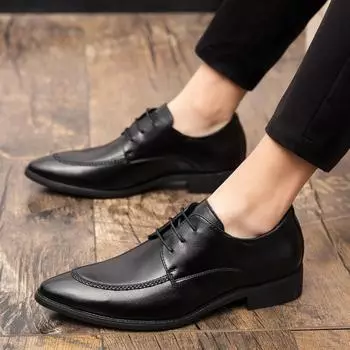 Модные мужские туфли на шнуровке, оксфорды, модные, с острым носком, мужские, деловые, повседневные, кожаные, оксфорды, обувь Zapatos De Hombre, большой размер 48 6.5 чёрный