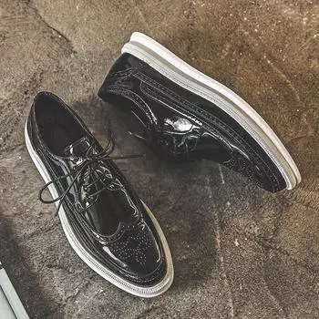 Модные мужские туфли на свадьбу, вечернее платье, лакированные туфли, черные дизайнерские туфли-броги с резьбой, дышащие туфли на плоской подошве, кроссовки, мужская обувь 240 чёрный