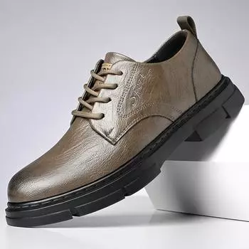 Модные мужские туфли на толстой подошве из кожи, модные кожаные туфли на плоской подошве, кроссовки черного цвета на толстой подошве, мягкие, низкие, новые кожаные туфли на шнуровке 38 чёрный